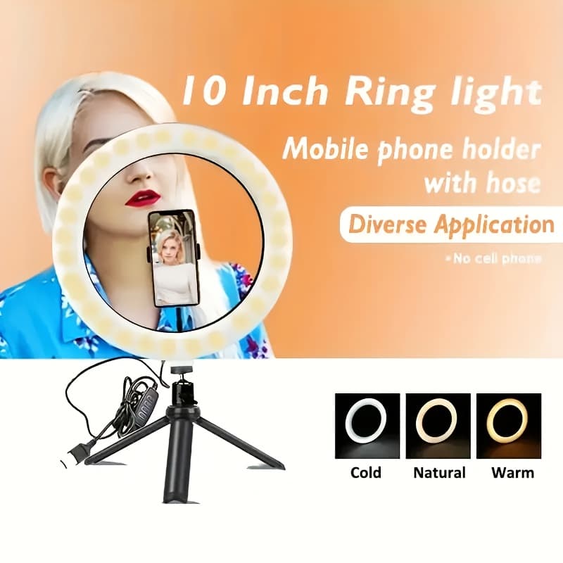 TEMU 10/18inch Desk Stand Ring Light, Led Mobile Phone Fill Light, 3 Color Temperatures Adjustable, Suitable For Live Streaming, Streaming Shooting