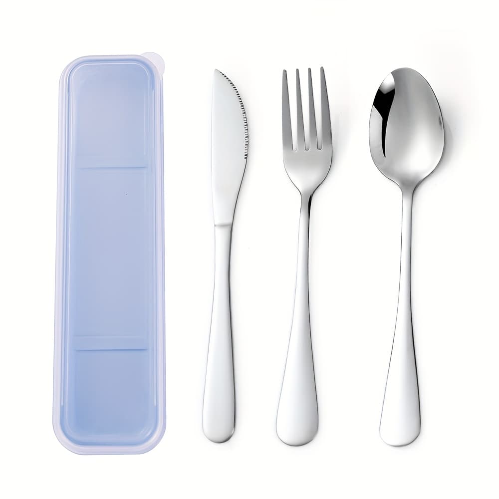 TEMU A Collection Of Portable Stainless Steel Utensils - A Reusable Cutlery Set That Comes With A Storage Box - Features A Fork And Spoon - Perfect For Travel And Camping