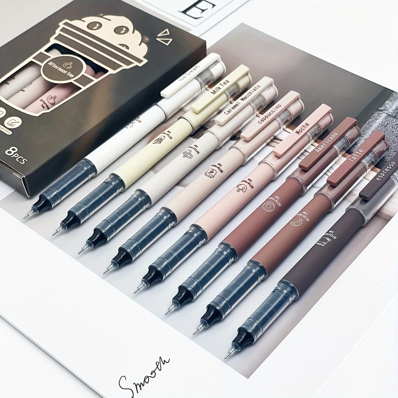 TEMU 6pcs/8pcs Coffee Theme Liquid Quick-drying Ink Gel Pens, No Pens For Note Taking Drawing School& Office Supplies