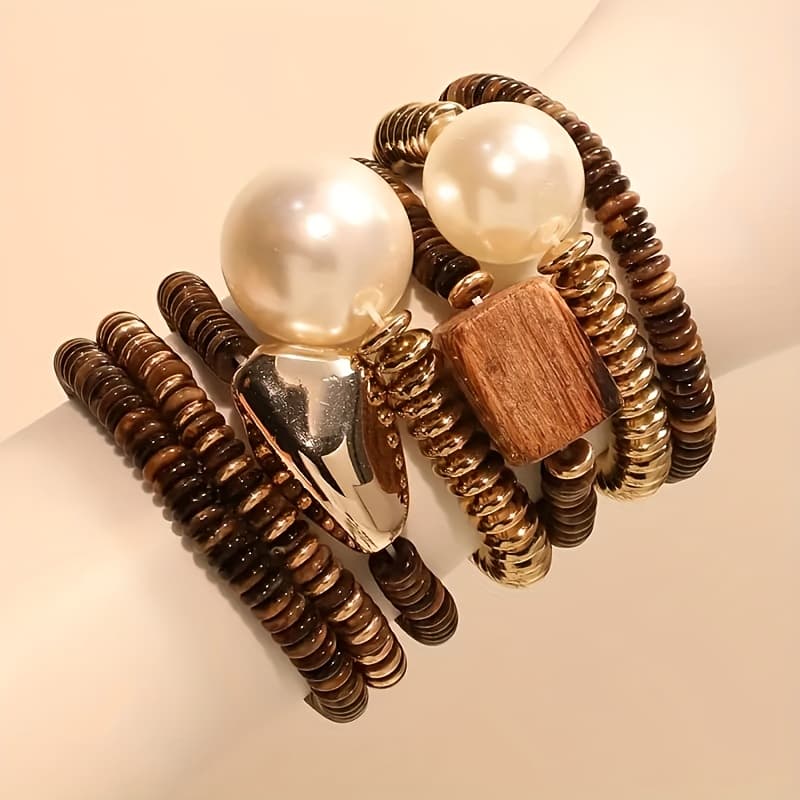 TEMU 7pcs/ Set Vintage Boho Style Bracelets, Geometric Pattern, For Women, Party, Dinner, Vacation, And Casual Attire, Suitable For S