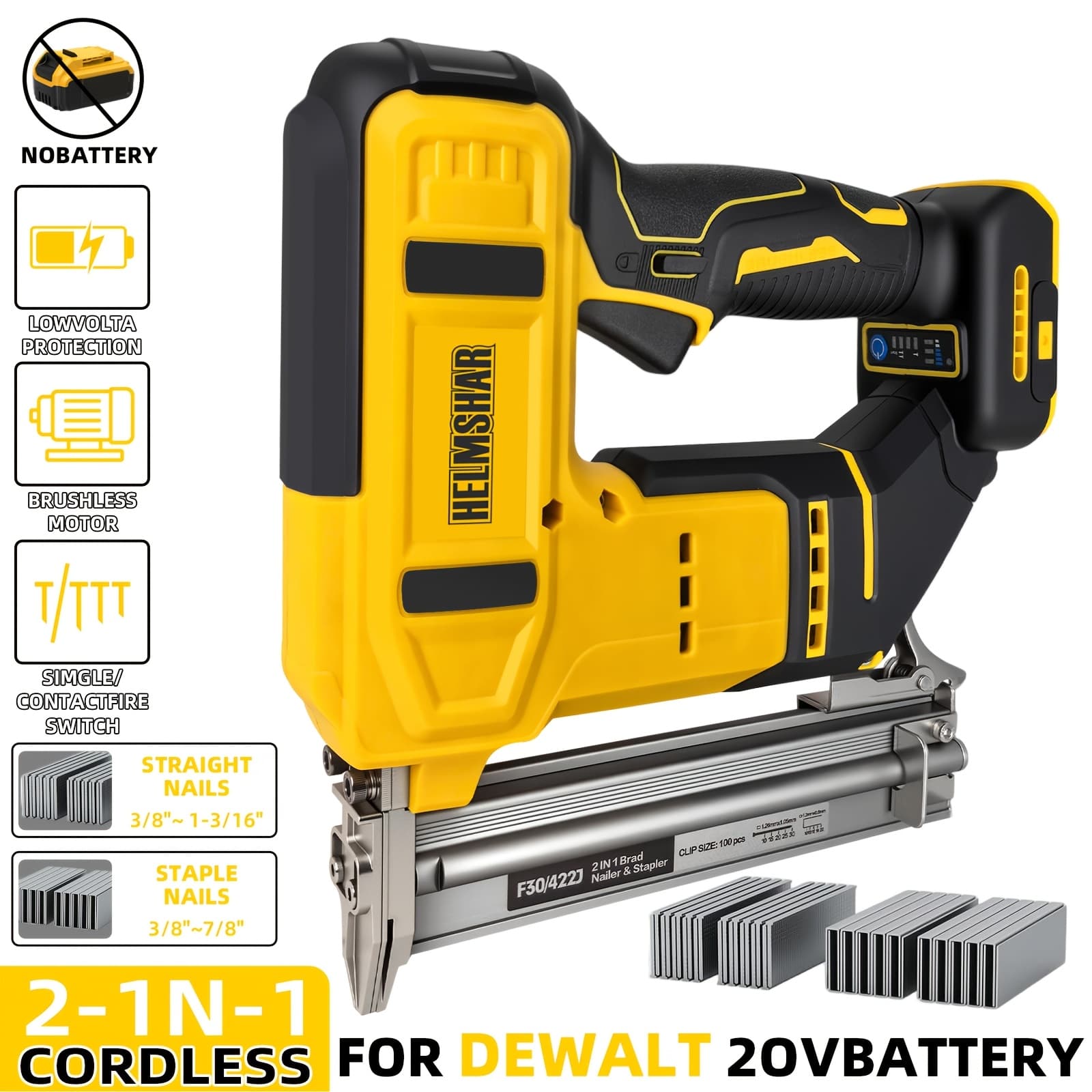 TEMU 2-in-1 Cordless Brad Nailer& Stapler, Compatible With 20v Battery, Brushless, Safety Lock, For Woodworking, Furniture& Projects( Tool)
