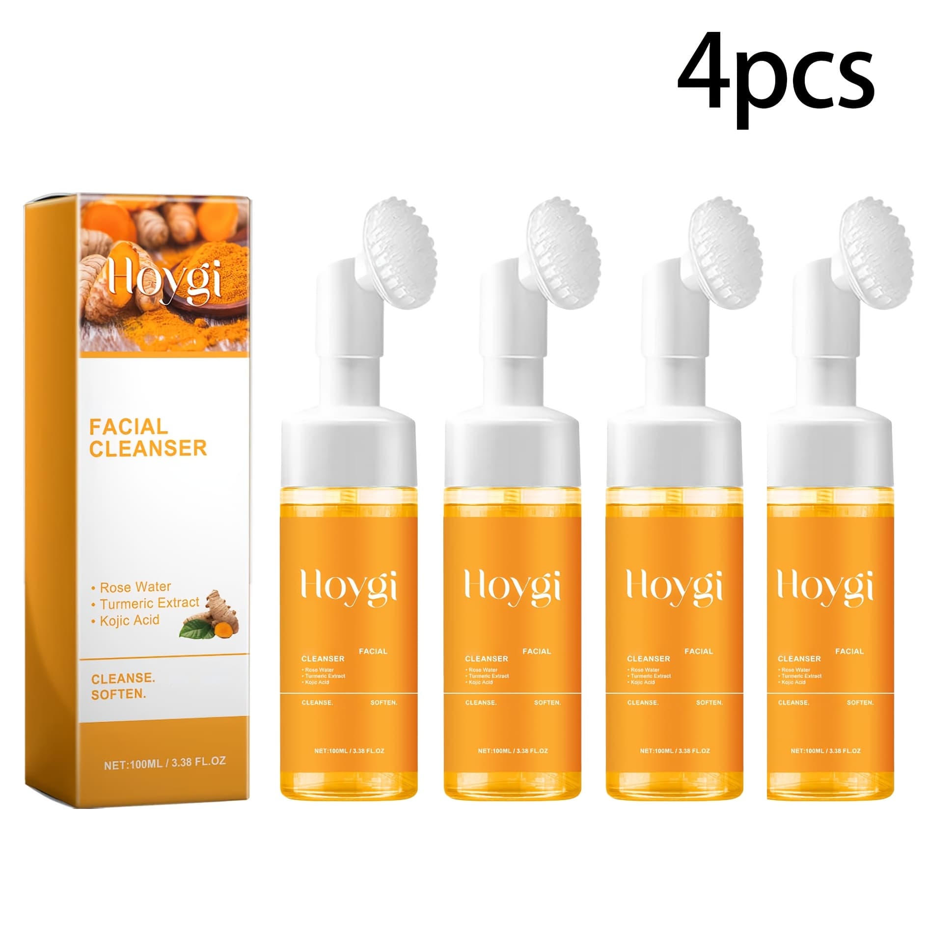 TEMU 4pcs Turmeric & Cleanser Deep Cleansing Facial Skin, Foam With Brush, Nourishing Facial Care, Suitable For Types