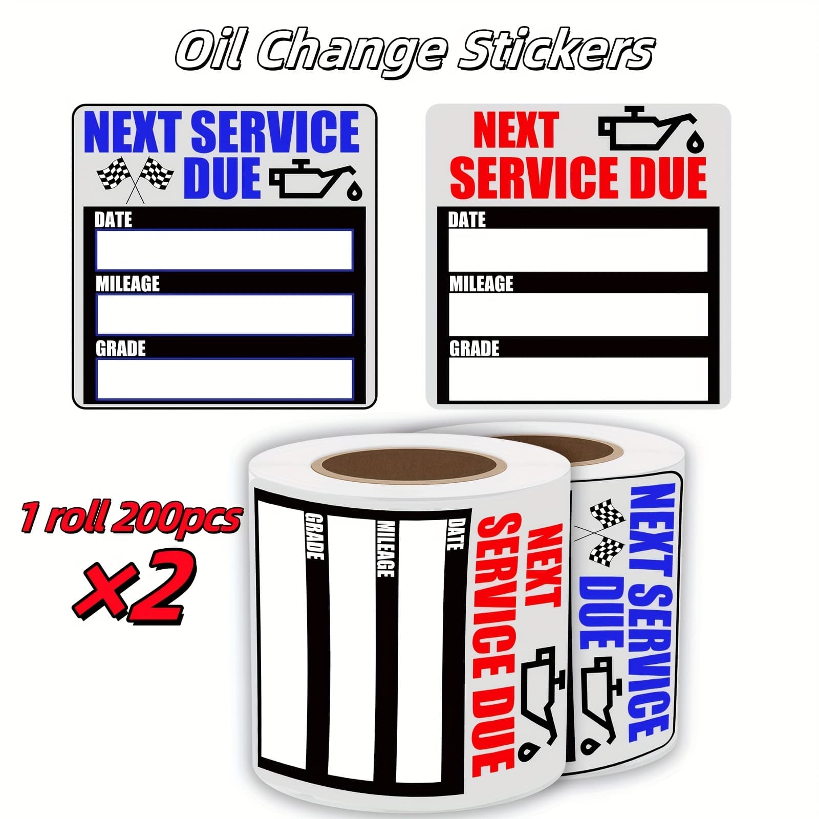 TEMU 2inch×2inch Oil Change Sticker, Each Roll Contains 200 Sheets, 2 Rolls In Total, Reminder Stickers, Maintenance Reminders, Next Service Stickers, Easy To Tear And Leave