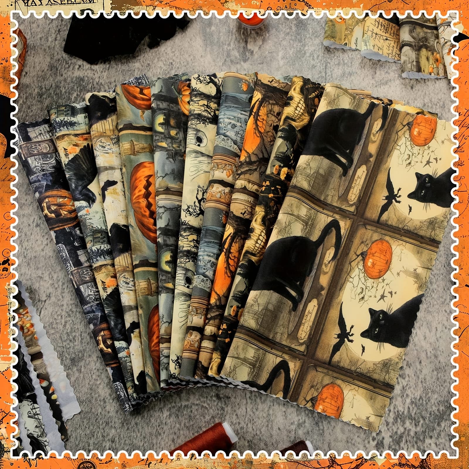 TEMU Set Of 20pcs Of 10''x10'' Vintage Halloween Quilting Fabric Squares Featuring Spooky Gothic Designs, Including Pumpkins, , And Cats, Perfect For Holiday