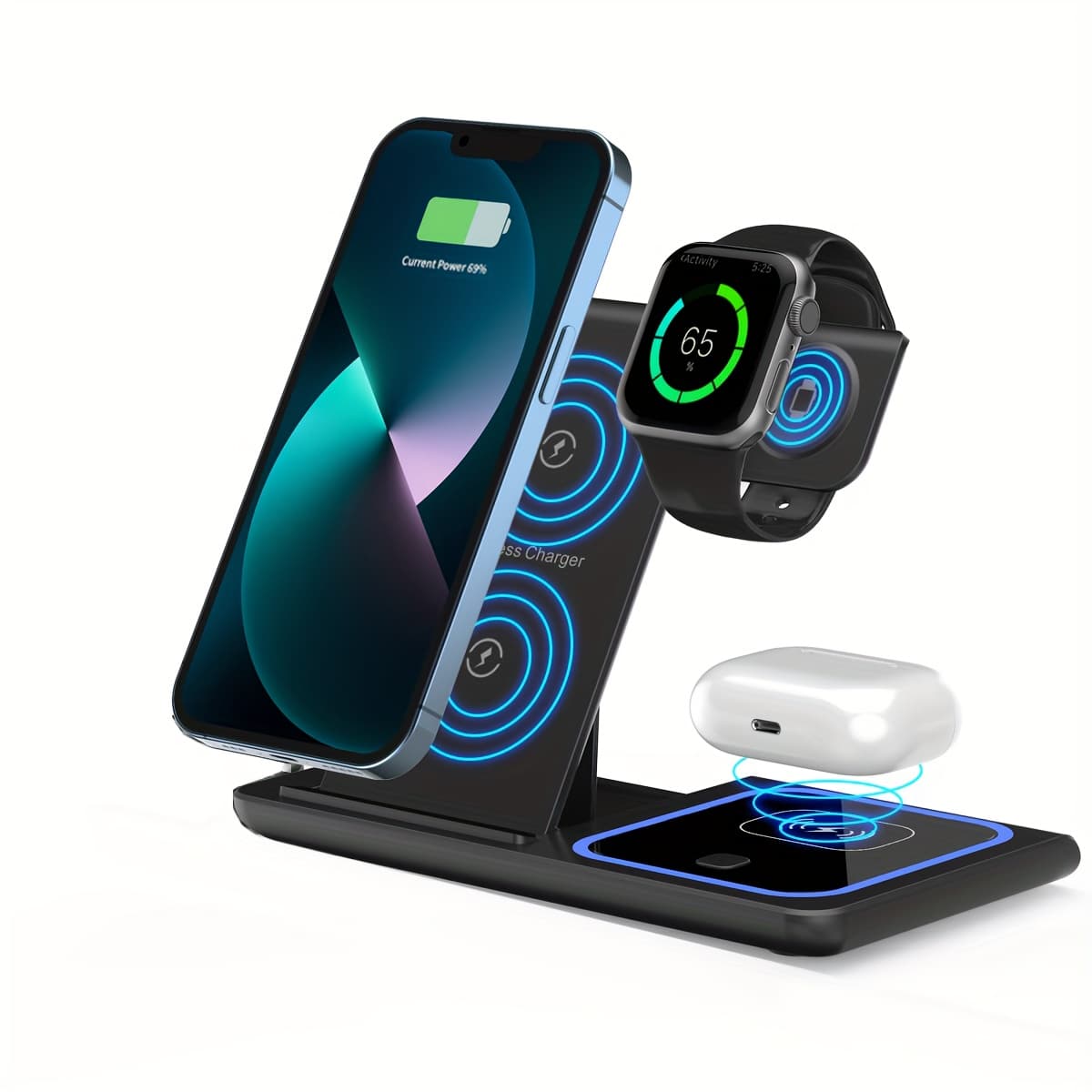 TEMU Wireless Charging Station 3-in-1 Standard 15w - Stand, Suitable For Iphone 17, 16, 15, 14, 13, 12, 11, 8, Pro Max/pro/mini/plus, Iwatch Ultra 11/10/9/8, 7/6/5/4/3/2, Se, Airpods 4/3/2/pro//