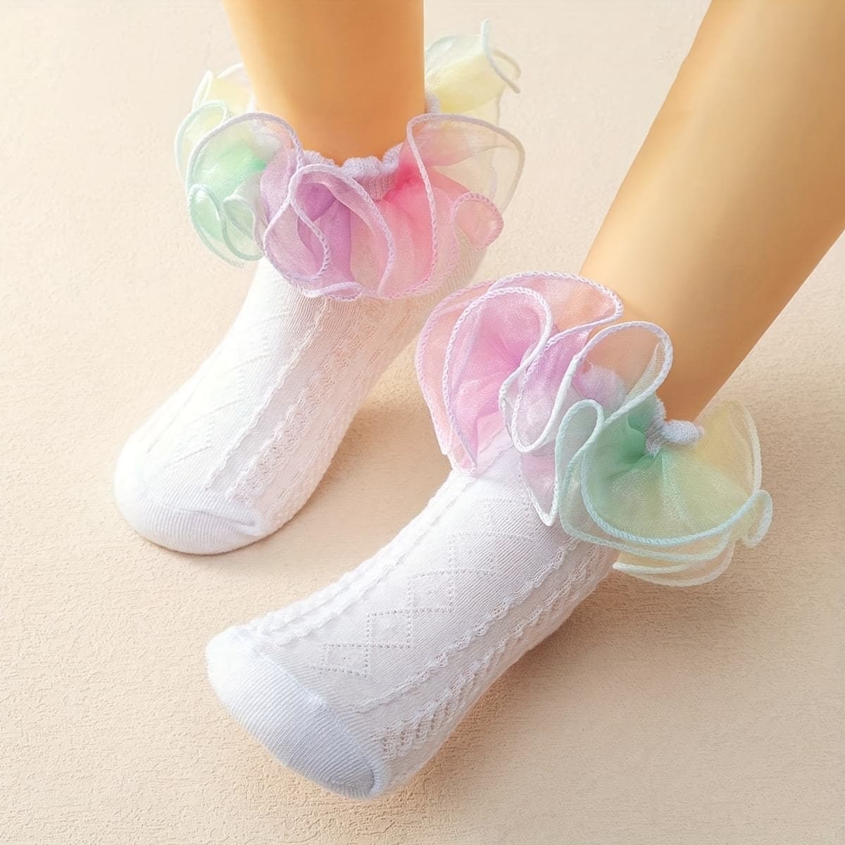 TEMU 1 Pair Of Children's Girls' Mid-large Size Mesh Lace Socks With Net Lace Dance Ankle Socks