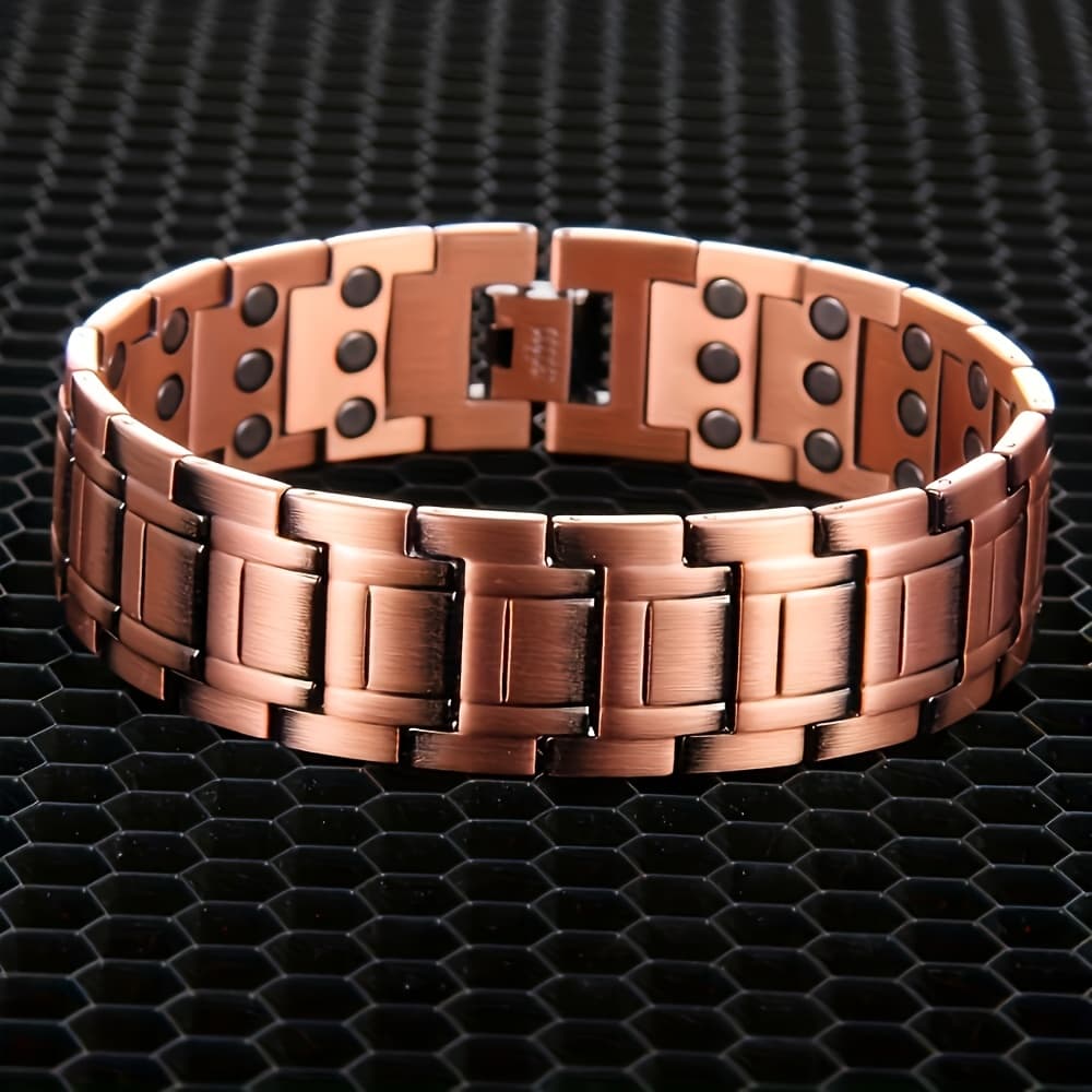 TEMU Men's Magnetic Copper Bracelet With 3x Magnets (3500 ), Adjustable Wristband Suitable For, & Joint, Durable Magnetic, Ideal For Gym, Travel, Daily Wear - Father's Day Gift For Men