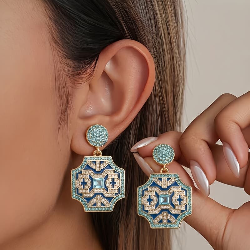 TEMU 1 Pair Of Retro Trendy Exquisite Elegant Drop Earrings, Suitable For Women' Banquet Party Dress Jewelry Gift