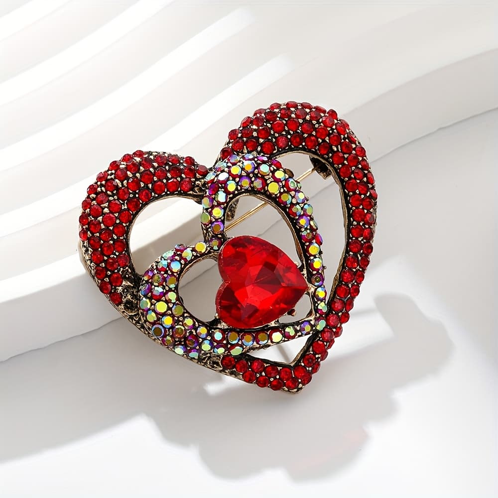 TEMU 1pc European American Fashionable Hollow-out Heart Brooch For Women - High-end Light Luxury Versatile Pin Ornament | Boutonniere Accessory For Sweaters, Clothing And Outerwear