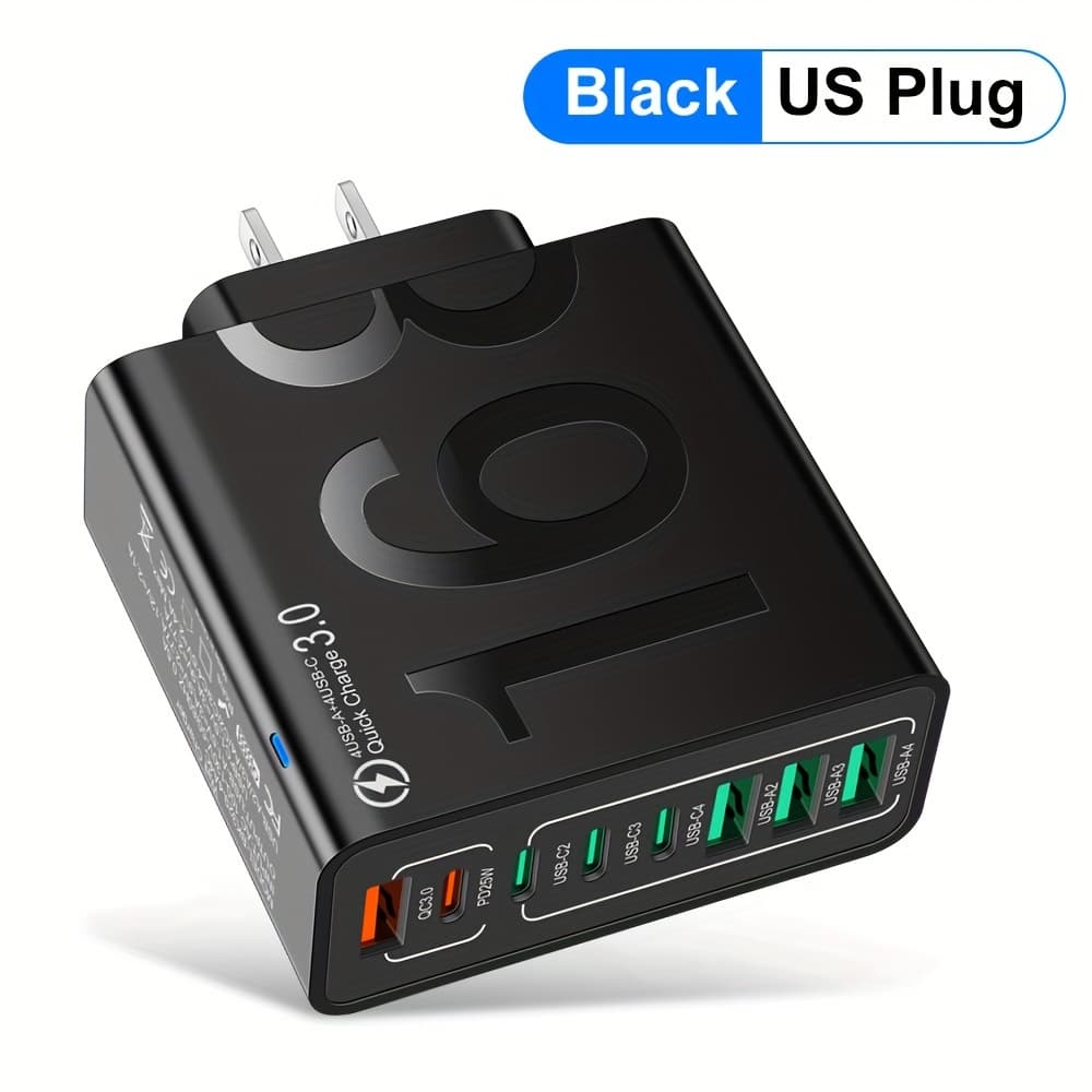 TEMU Kaxoe 4 Usb + 4 Type-c Fast Charging Phone Charger Usb C Phone Charger Adapter Portable Charger Quick Charger 3.0 Usb Wall Charger For Iphone 15 For Smartphone