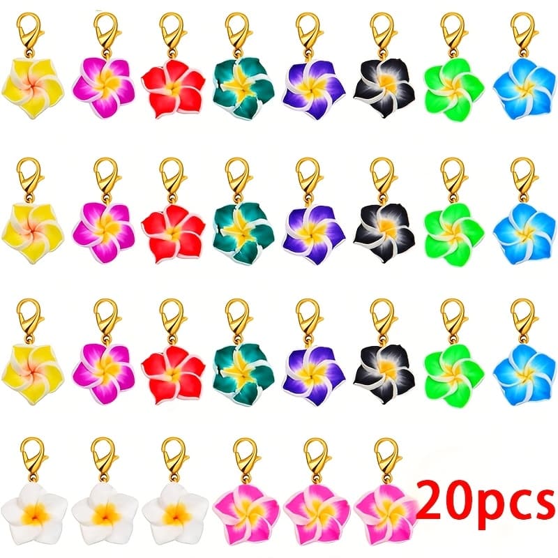 TEMU 20pcs Frangipani Flower Keychain Set, Resin Egg Charms With Alloy Metal, Lobster Clasp Key Rings, Decorative Plant-themed Keyrings For Bags & Car Keys, Ideal Valentine's Day Gift