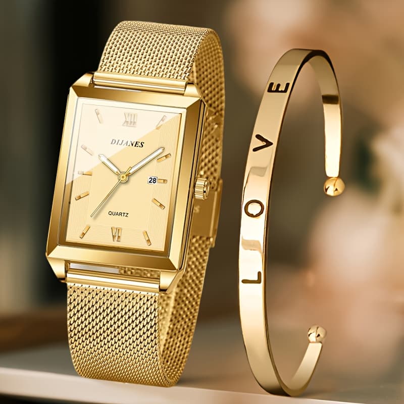 TEMU Women's Watch 2pcs Elegant Women Quartz Watch Set, Ladies Bracelet Fashion Gift For Women