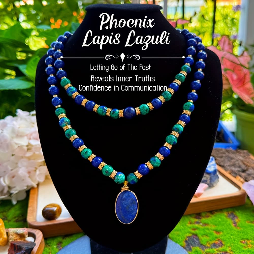 TEMU 2pcs/natural Stone Phoenix Lapis Double Layer Necklace Blue Natural Stone Jewelry Gift, For Teenager