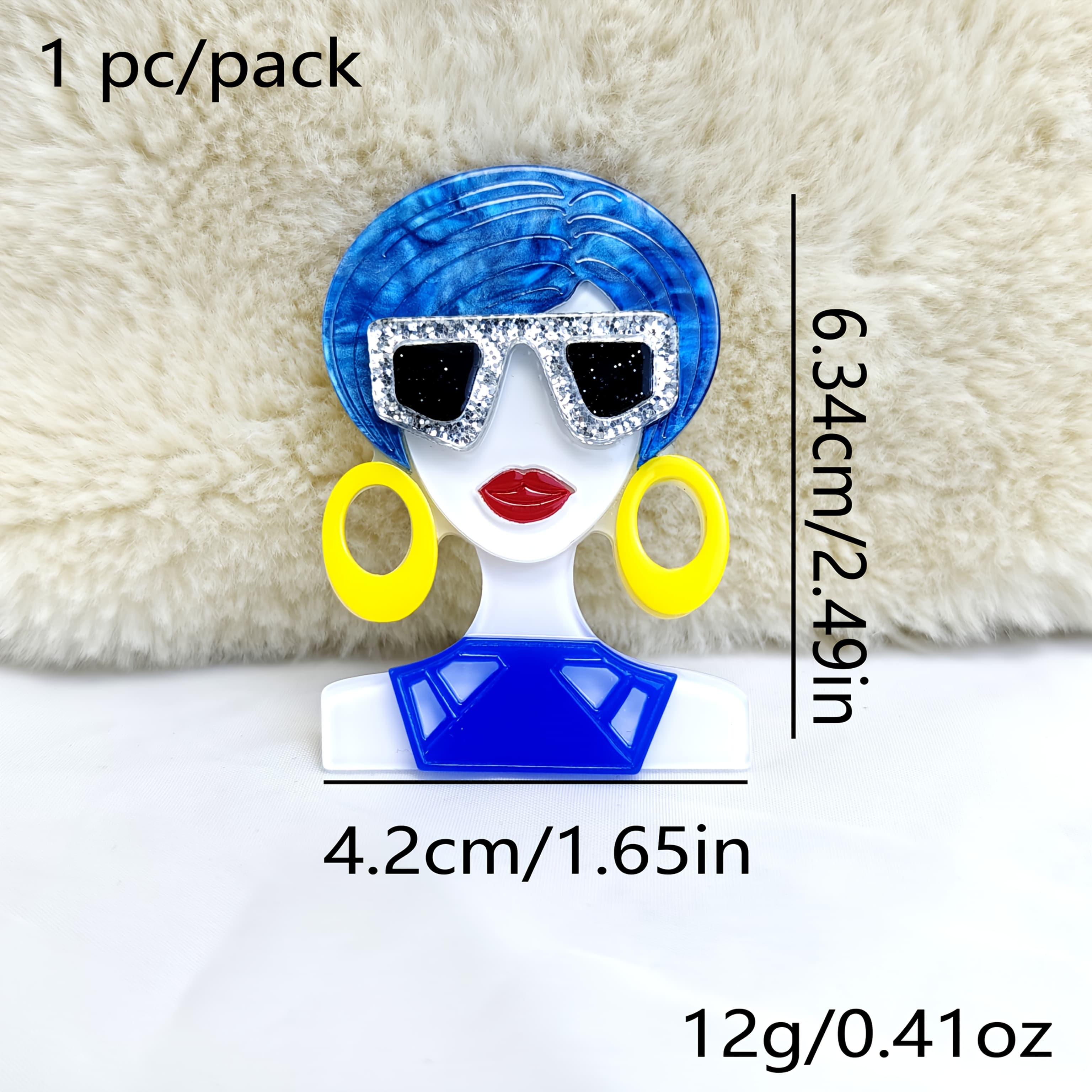 TEMU 1pc Fashion Accessory Blue-haired Acrylic Brooch