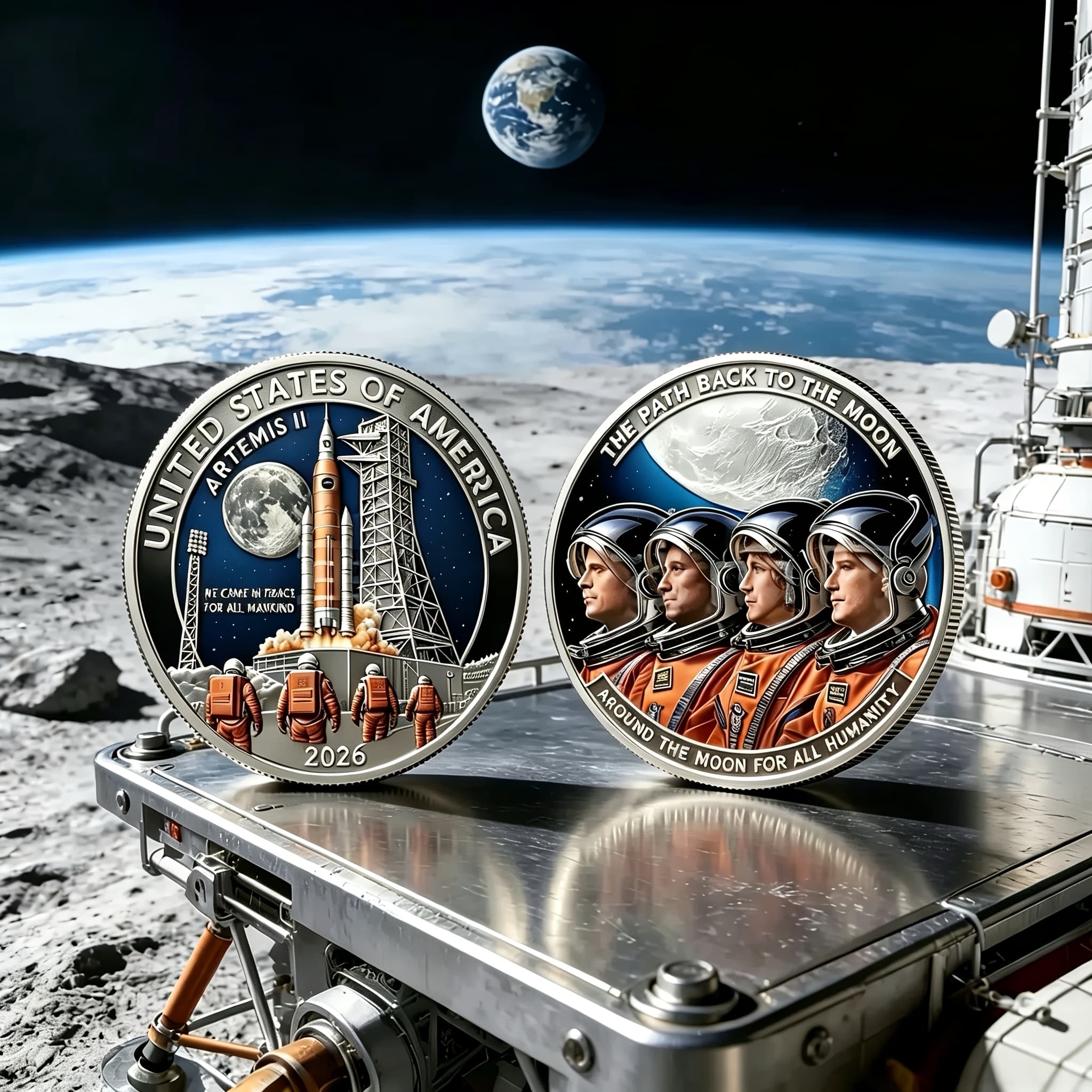 TEMU Lunar Commemorative Coin, Themed Collectible Coin, Space Style Ornaments, Alloy Craft Commemorative Medal, Astronomy Enthusiast Collection Souvenir, Aerospace Enthusiast Gift