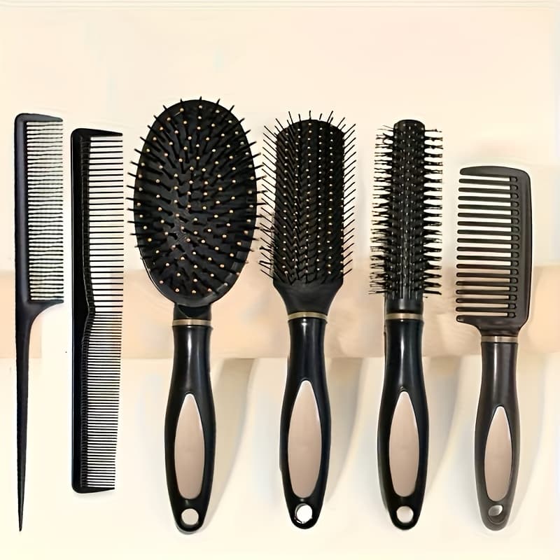 TEMU Black 6pcs Hair Styling Tool Set, Detangling Comb And Styling Tools Suitable For All Hair Types - Fragrance-, Ergonomic Handle, -end Salon Accessories, Supplies, , Sturdy Construction, Smooth