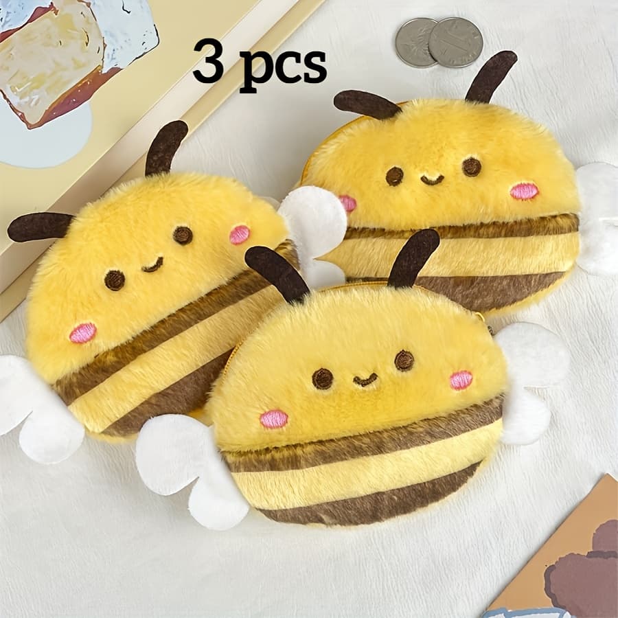 TEMU 3 Bee-shaped Coin Purses, Earphone And Coin Purses, Hand Wash, Portable Daily Coin Purse, Holiday Gifts, Party Gifts