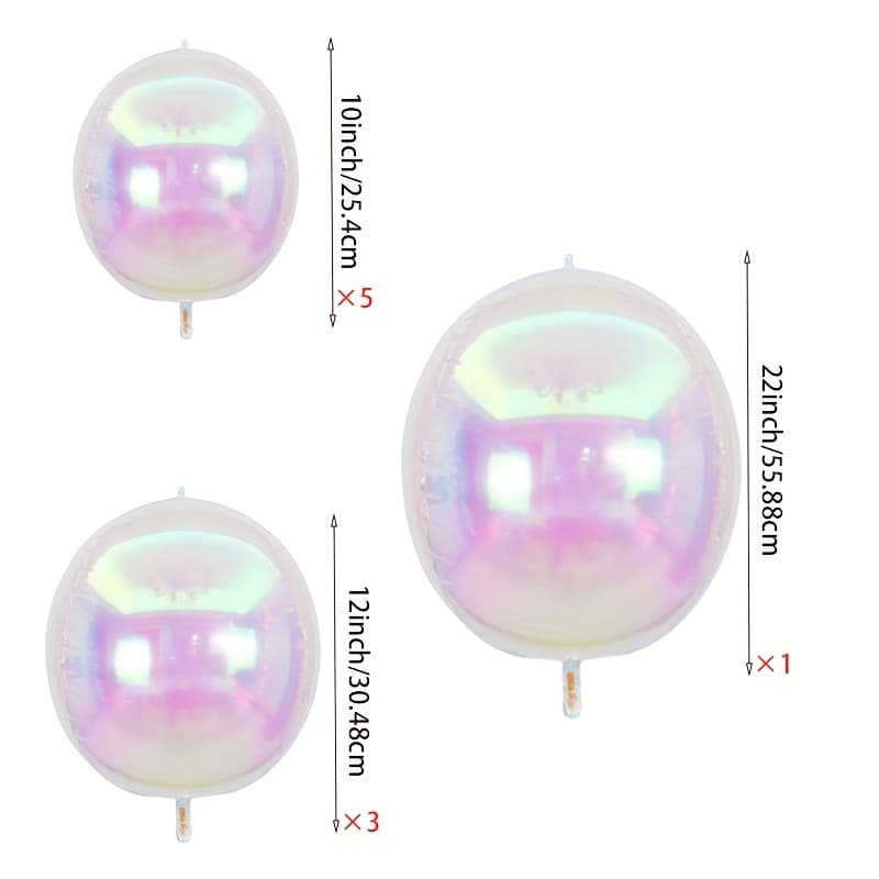 TEMU Iridescent 4d Round Foil Balloons, Multiple Sizes, Decor For Birthday, Wedding, Anniversary, Disco Party & Outdoor Games, Perfect For Autumn & Halloween