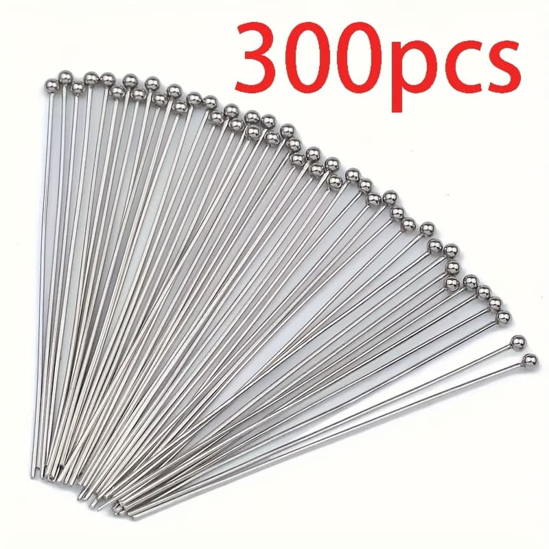 TEMU 99/201/300pcs Stainless Steel Ball Head Pins | Length 50mm, Durable And For Jewelry Making - Ideal For Beads, Pendants, Bracelets, Necklaces, And Earrings