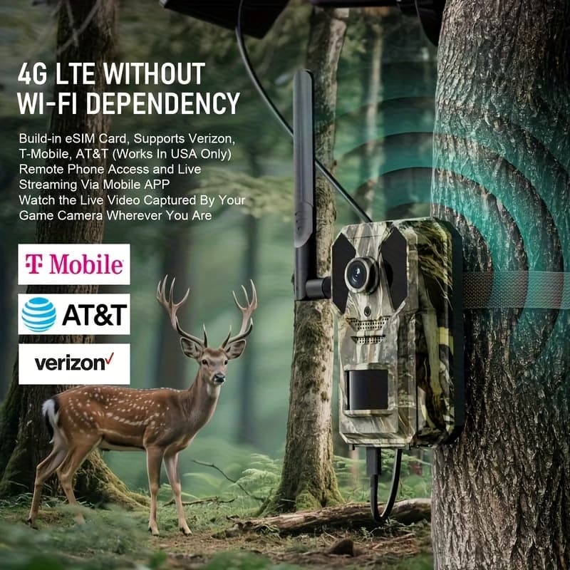 TEMU 4g Tracking Camera, Audio And Motion Alerts, Smartphone App Control, Motion Sensor, Solar Hd Video Wildlife Camera With Tree Mount