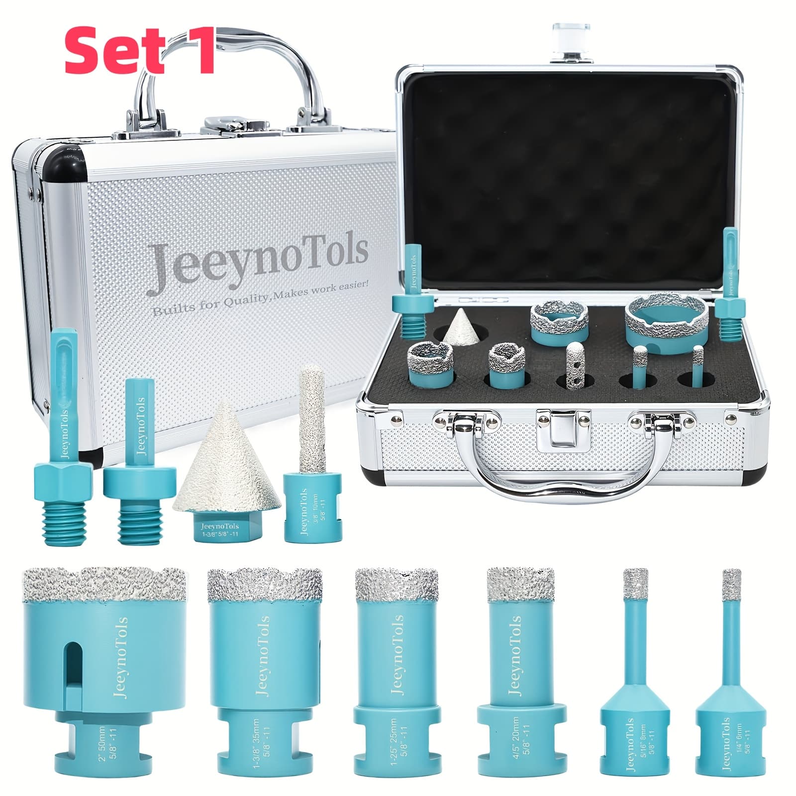 TEMU Core Drill Bits Set, Drill Bit, Beveling Chamfer Bit, Finger Milling Bit, Adapter With 5/8-11 Thread, Hole Drill Bit, Tile Drill Bits, Tile Bit, Drill Bit, Core Drill Bits Kit