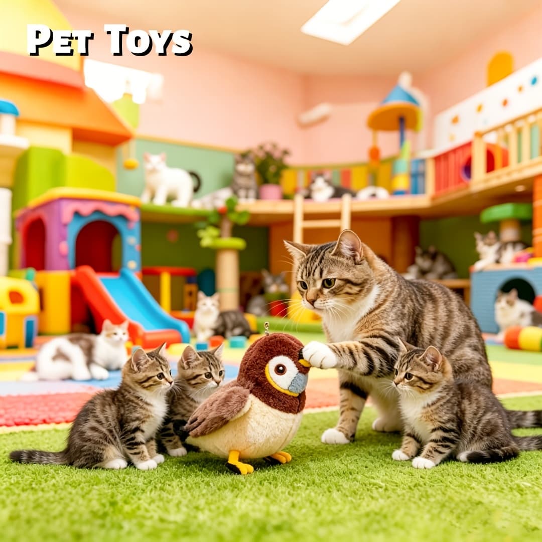 TEMU 1pc Cat Toy With Flapping Wings Soft Plush Artificial Feathers, All Sizes Pets Indoor Pet Playtime Touch-start Flying Bird Chirping Sounds Bird Toy Use With A Cat Teaser Wand
