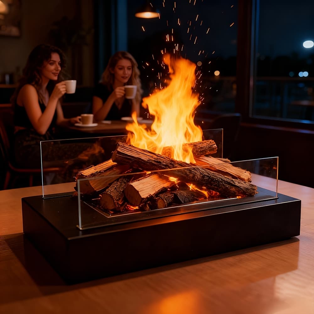 TEMU Wood Pellet Fire Pit, 38.5×22×11.5cm Firewood Pit With Glass , Portable Tabletop Smoke-free For Patio, Backyard, Camping, Tailgating