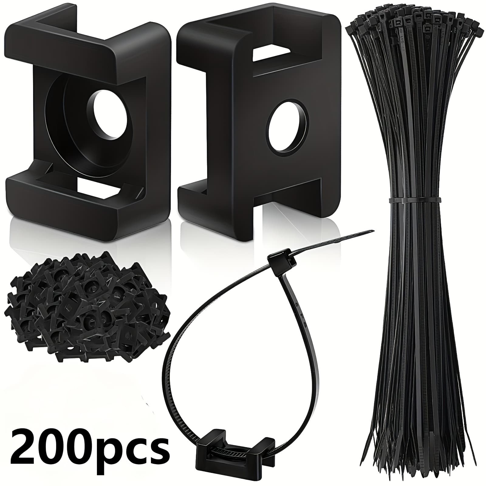 TEMU 200pcs Tie Mounting Kit With 6-inch Cable Ties, Cable Lacing, Suitable For Baseboards, Walls, Desks, Car Wiring, And Garden String Lights