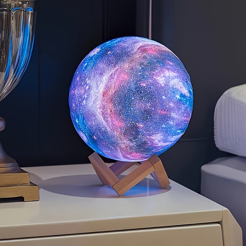TEMU 16 Colors Adjustable, Remote Control, Usb Plug And Solid Wood Stand - Unique Birthday Gift For Bedroom Home Decor 16 Inch Colorful Ball Moon Lamp - 3d Led Night Light