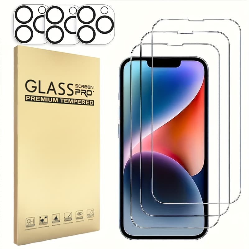 TEMU 6in1 3pcs Tempered Glass Screen Protector+3pcs Camera Lens Protector Suitable For Iphone 11 12 13 Pro 12mini 13mini Hd Definition, 9h Hardness For Iphone 17/17 Air/17 Pro/17 Pro Max