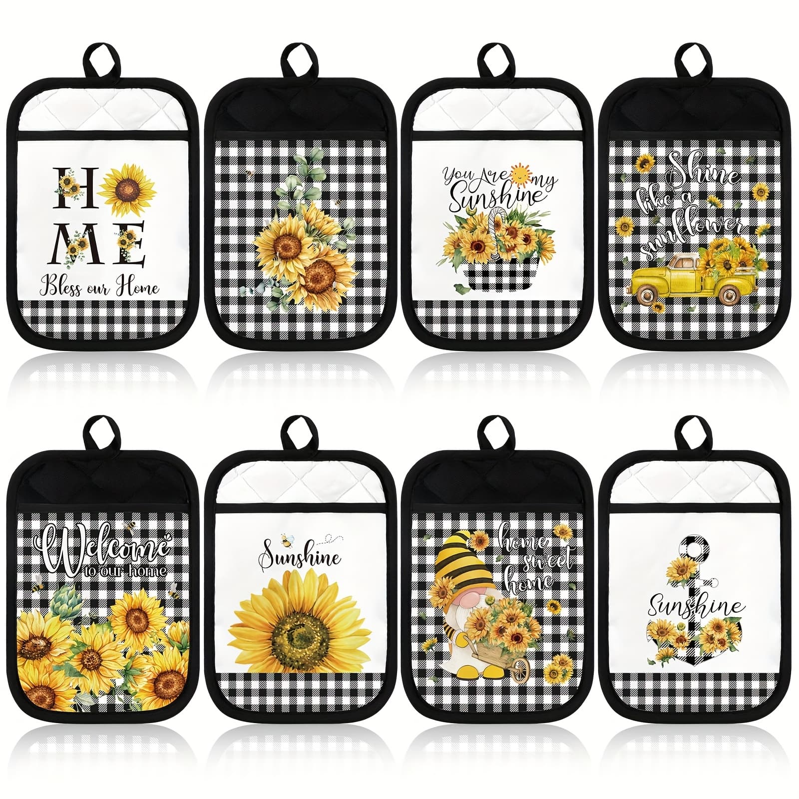 TEMU 8pcs Pot Holders With Pocket Sunflower Kitchen Potholder Funny Hot Pad Oven Mitts Cute Cookie Bag Farmhouse Oven Gloves For Christmas Kitchen Gift Baking Cooking (sunflower), Kitchen Gifts