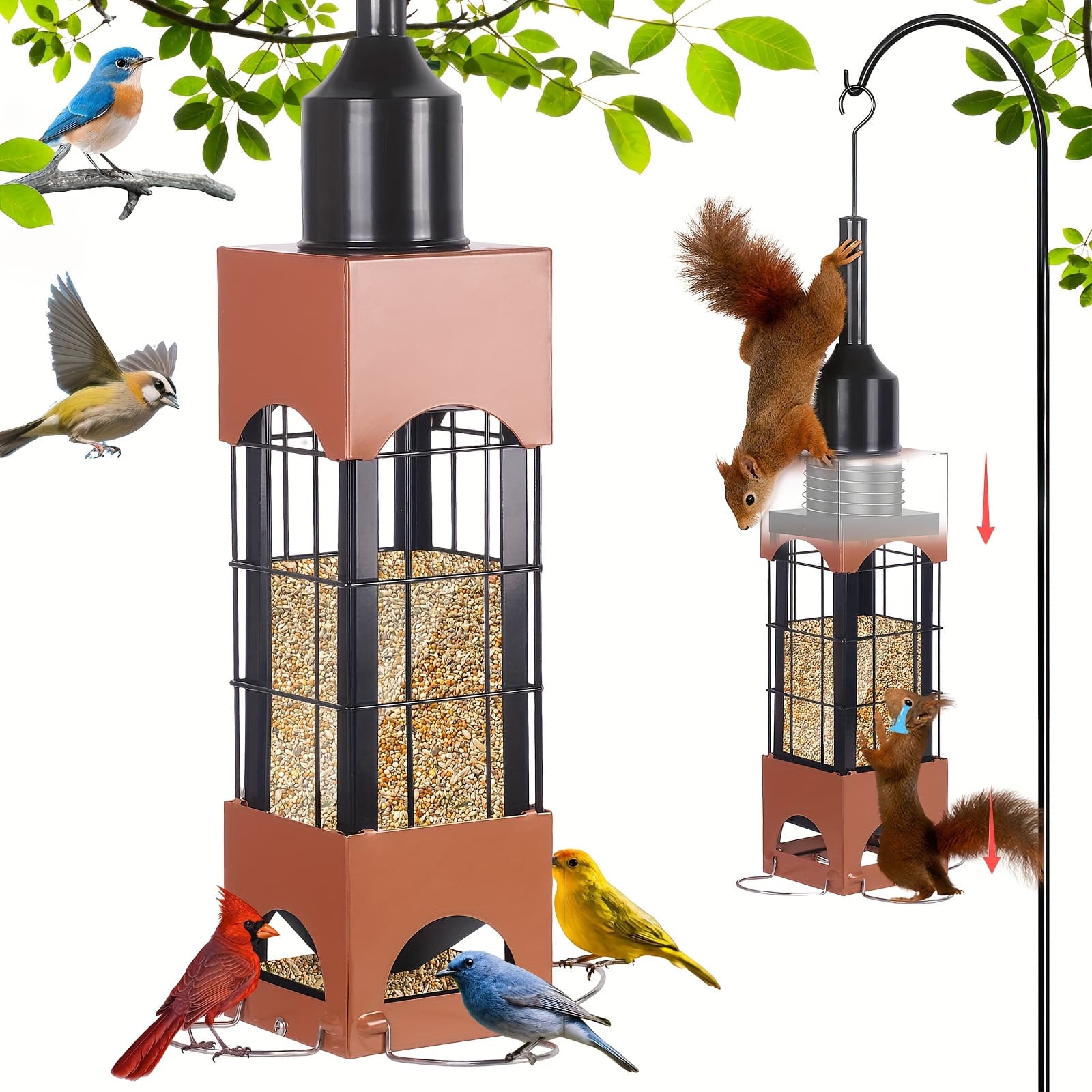TEMU Squirrel-proof Bird Feeders For Outdoors With Weight-activated, 5lb Metal Hanging Bird Feeders For Outside, Large Wild Feeders For , Chickadees, Durable Backyard Feeders