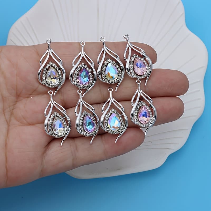TEMU Mix 8pcs Leaf Purple Color Pendant Small Business Supplies Uv White Golden Silvery Plated Leaf Charm For Jewelry Making Bracelet Earring Accessories Diy Handmade Craft