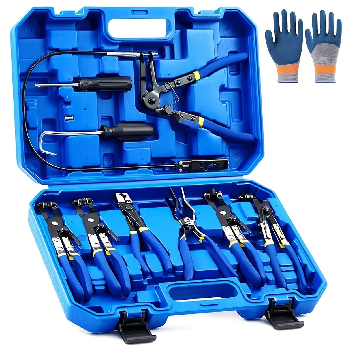 TEMU 9pcs Hose Clamp Pliers, With Flexible Wire Long Reach Hose Clamp R Type Swivel Jaw And Flat Band Pliers, Hose Clamp Tool For Coolant Radiator Heater/water Hose