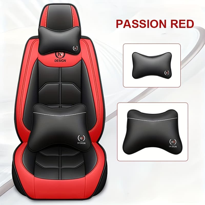 TEMU 3pcs Faux Leather Car Seat Cover - &gray&orange Design, Front Seat Protector For Sedan Or Suv, Durable Cushion Mat With "design" Print, Hand Wash Or
