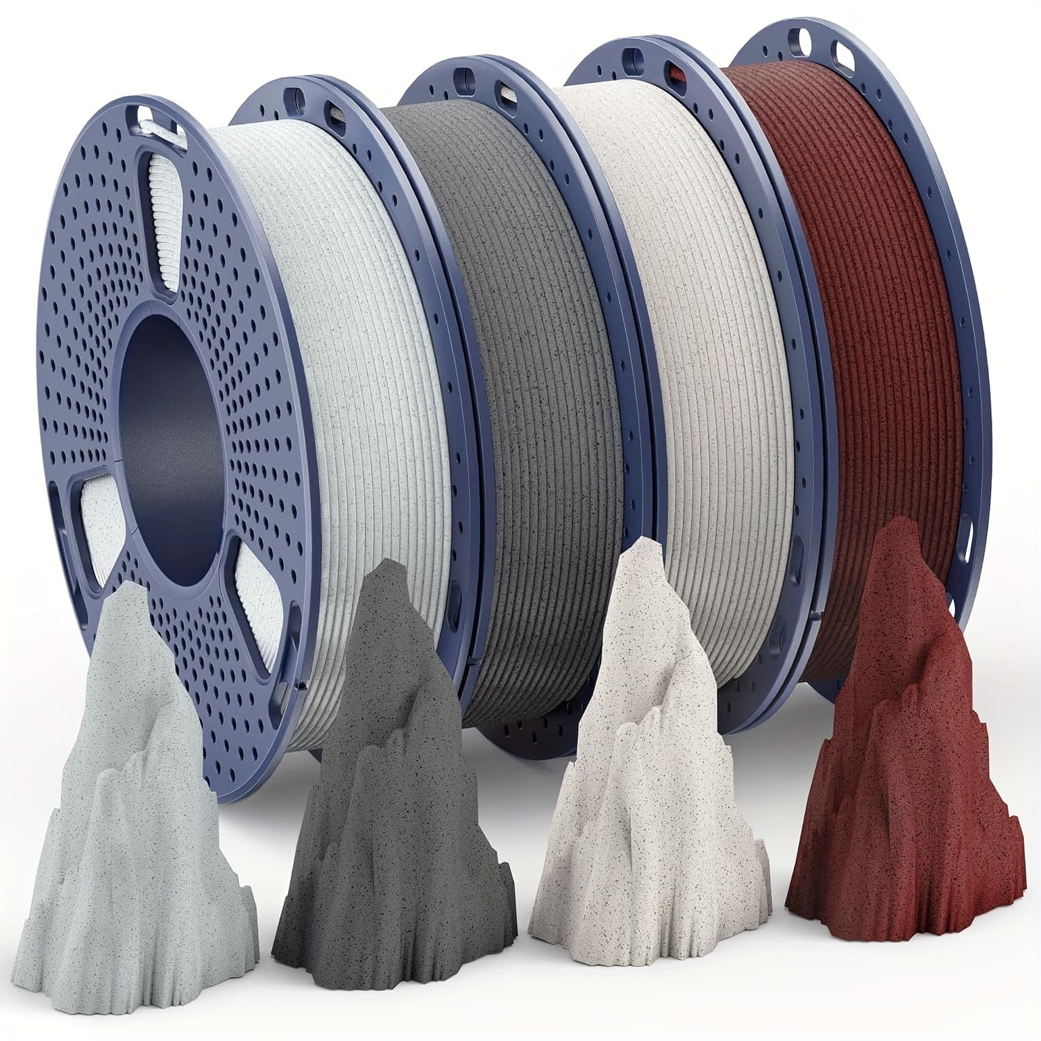 TEMU Sunlu Marble Pattern Pla 3d Printer Filament Set, 1.75mm , 250g/spool, 4 Spools, Granite + Cement Gray + Brick Red + Forest Green
