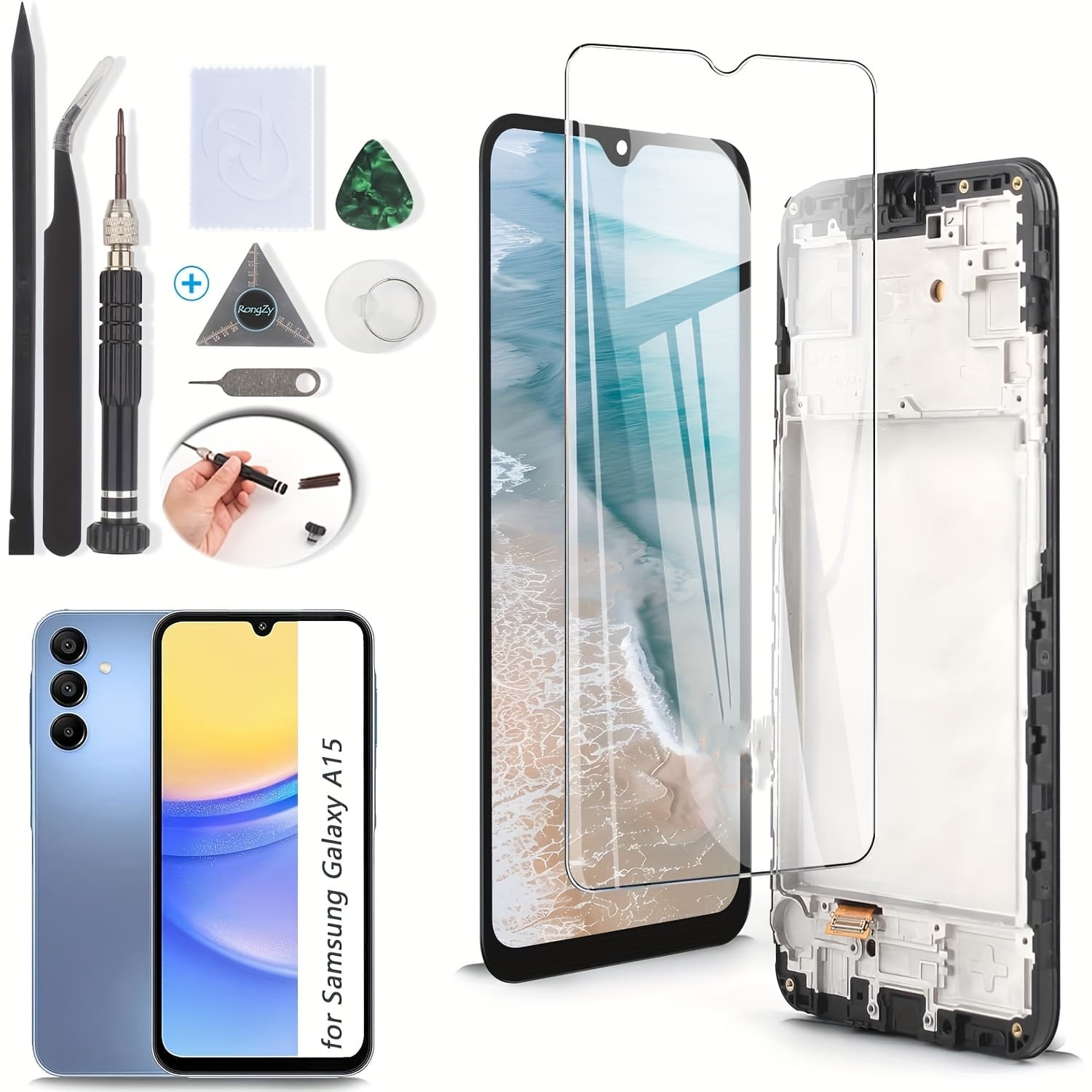 TEMU Screen Replacement For A15 5g, Including Lcd Display For Galaxy A15 4g/5g Models Sm-a155f And Sm-a156b, Complete With Digitizer Touch Screen Assembly Repair Kit (black Frame Included)
