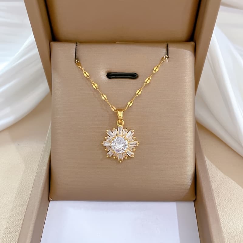 TEMU [stainless Steel Chain] Geometric Snowflake Luxury Cross-border Banquet Wedding Necklace Female Internet Celebrity Versatile Clavicle Chain