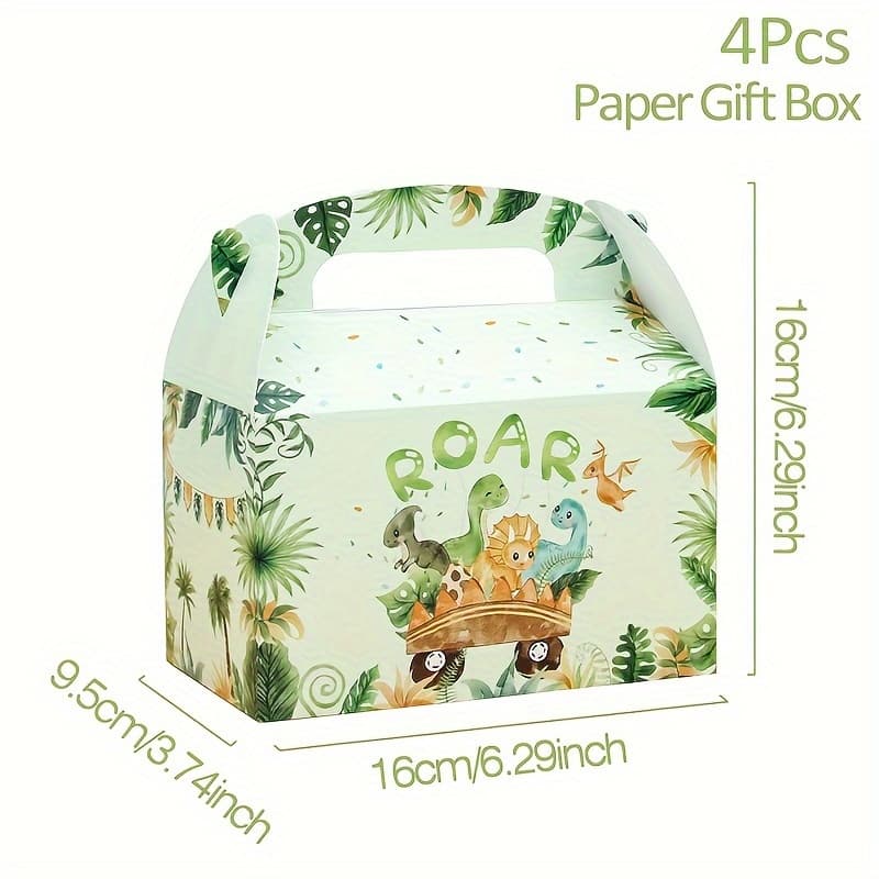 TEMU Gift For Her/him 4pcs, Handheld Boxes, Paper Dessert Candy Box, Dinosaur 1st Birthday Party Supplies, Dino Happy Birthday Party Decor Packing Box Bags