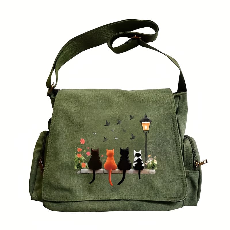 TEMU Large Capacity Shoulder Bag, Vintage Tote Crossbody Bag - Features With 4 Cats Sitting On Table, Suitable For Shopping, , And Occasions, Making It An Ideal Gift For Pet Lovers