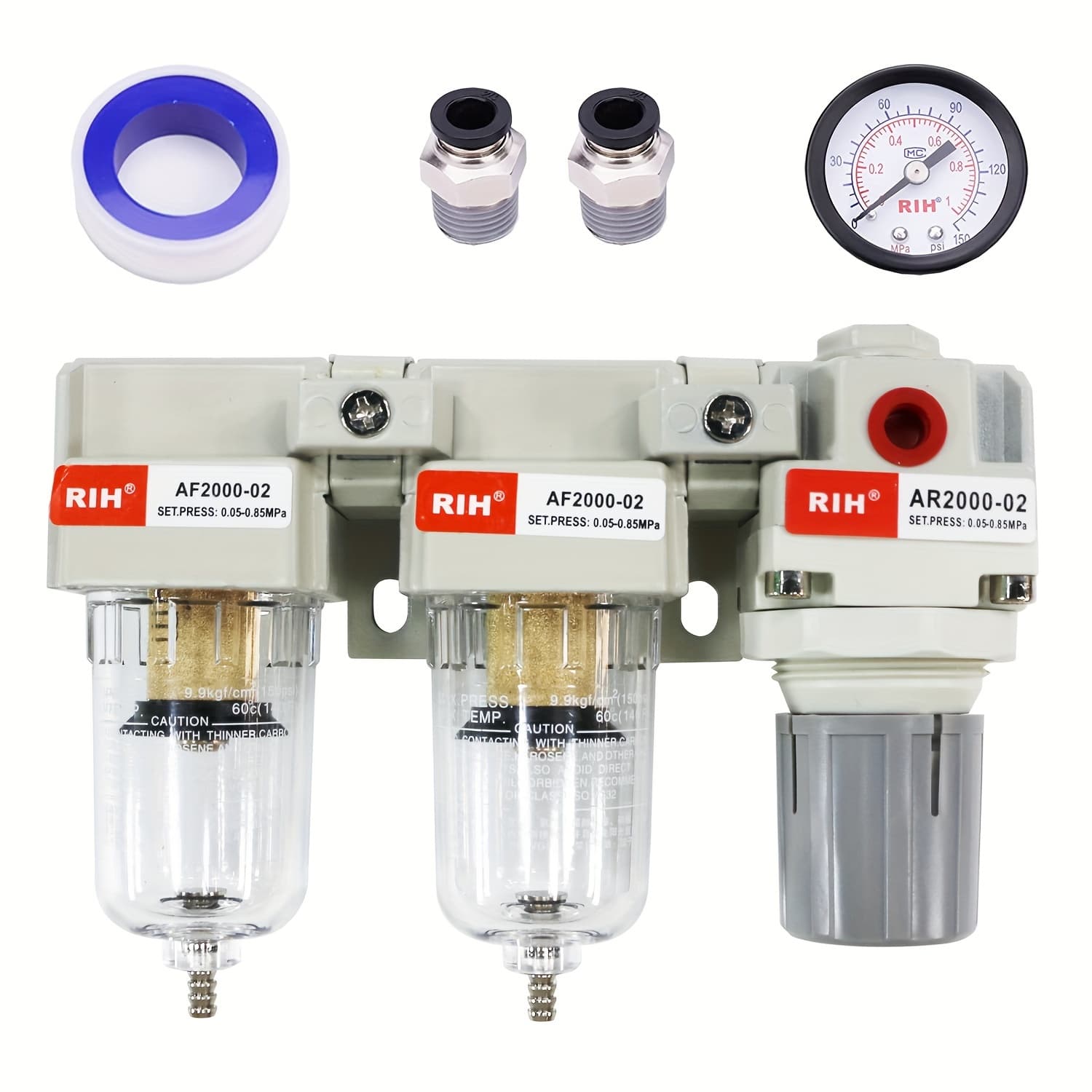 TEMU The Newly Upgraded Rih Pneumatic Ac2110-02 Dual Filtration Air Filter Pressure Regulator Frl With An Automatic Drainage System