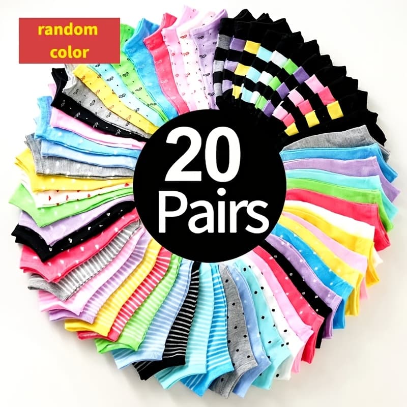 TEMU Colored 20 Pairs Of Soft And Comfortable Candy Colored Socks, Low Cut Socks, Women's Long And Short Socks, Suitable For All , Gifts For