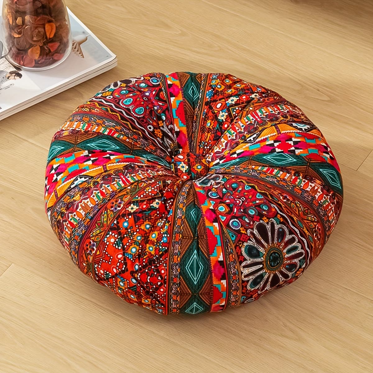 TEMU 1 Bohemian Style Thick Round Mat Vintage Moroccan Circular Cushion, Suitable For Yoga, Home Decor And More Uses - Durable Polyester Fiber, Only