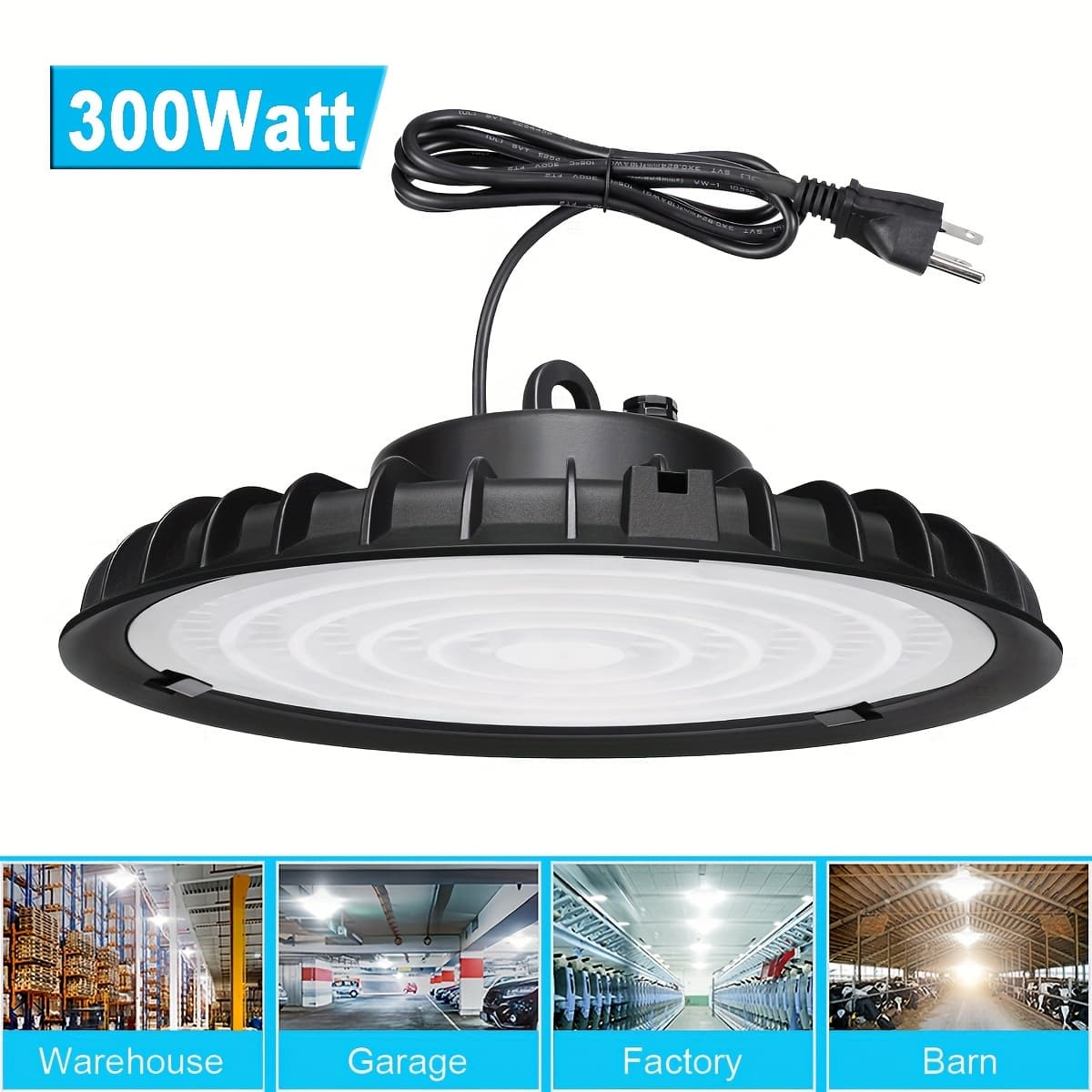 TEMU 300w Ufo Led High , 6000k Cold White, 300 Watts Led Shop Light Fixture, 90-277v 120v 110v, Industrial Commercial Warehouse Factory Workshop Garage Office Light