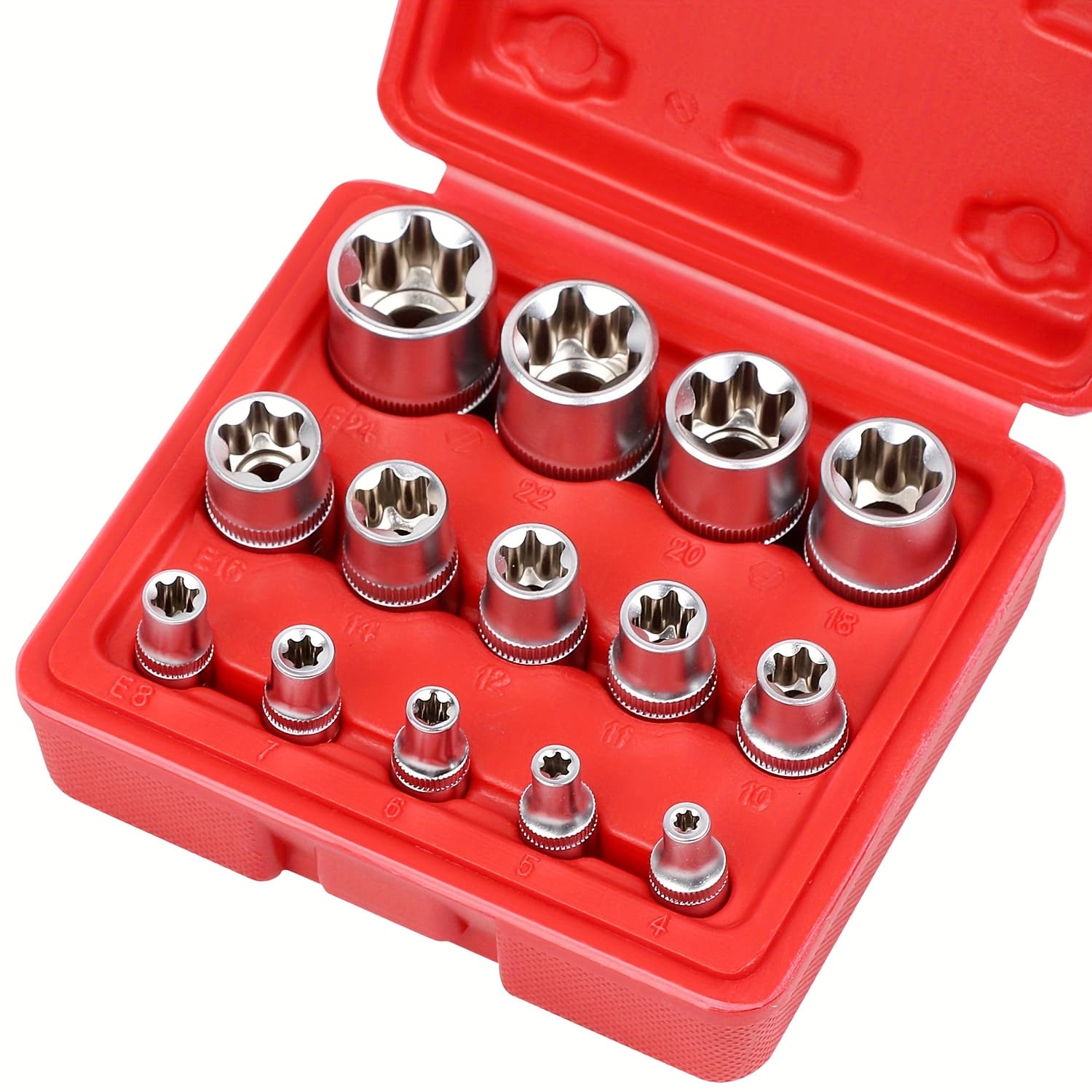TEMU Sedy 14pcs E-torx Socket Set - Premium Female Torx Socket Set, Torque Star Sockets, External Torx Sockets, E4 E5 E6 E7 E8 E10 E11 E12 E14 E16 E18 E20 E22 E24