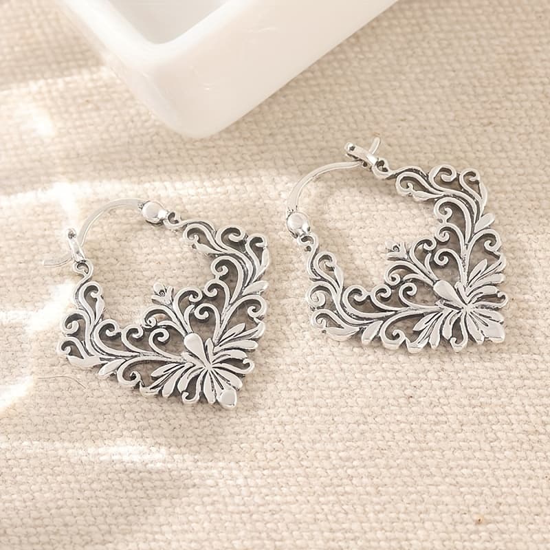 TEMU Bohemian Style Floral Pattern Carved Irregular Pendant Earrings, Exquisite Handmade Jewelry For Women Suitable For Daily Wear, Ideal Gift For Women