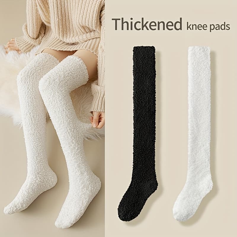 TEMU Of Thick Knee Pads, Winter Cold Resistant And Warm Plush Socks, Over The Knee Socks With Calf Socks, Comfortable And Soft Outdoor Leg Covers For Couples