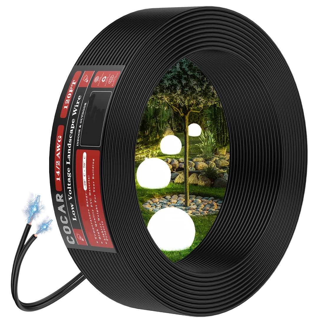 TEMU 14/2 Awg Landscape Wire, 120ft Low Voltage Direct 14 Gauge 2 Conductor Cable For Landscape, Led, Yard, Park & Lamp