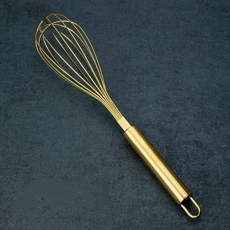 TEMU 1pc Stainless Steel Whisk - Semi-automatic, Multi-functional Egg Beater & Mixer For Baking And Cooking, Golden, Cake Tool