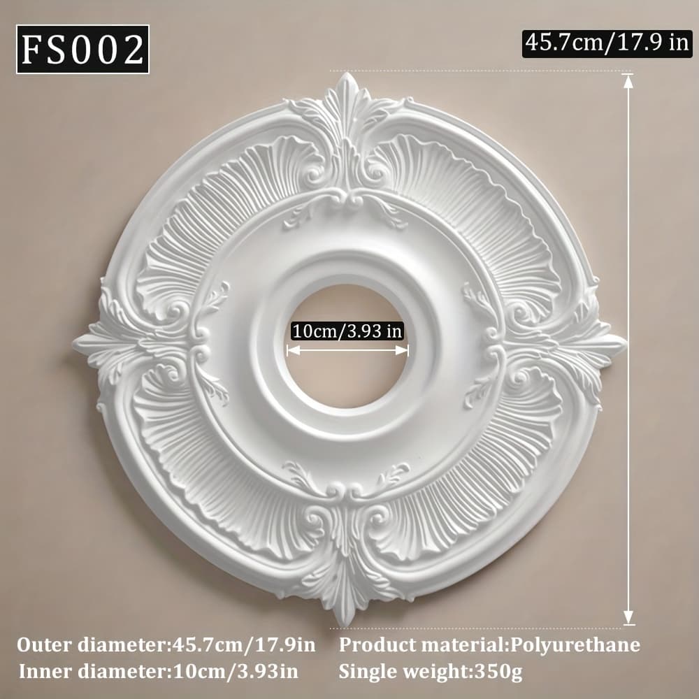 TEMU 1pc Elegant French Pu Material Ceiling Medals, 12.9-inch And 17.9-inch, Decorative Bases For Ceiling Chandeliers And Fans, White Matte Surface, Waterproof And Moisture-proof